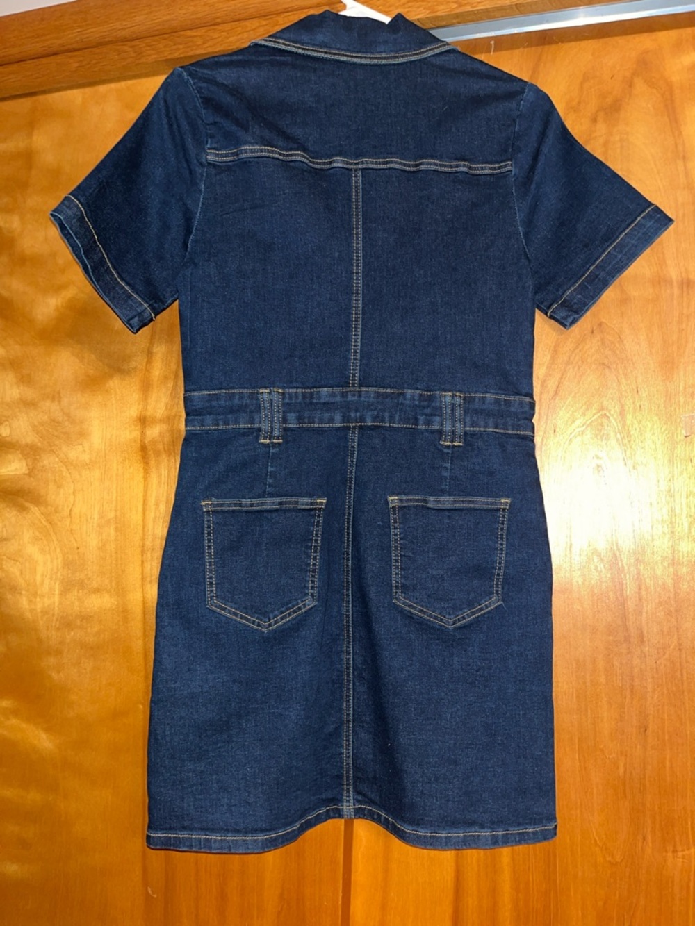Denim Button-Front Short Sleeve Dress - Dark Blue - Picture 2 of 2